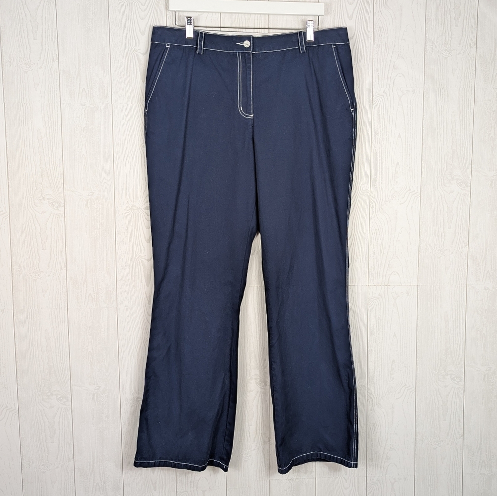 Izaac Mizrahi Pants Women's Size 16 Navy Blue With White Stitching